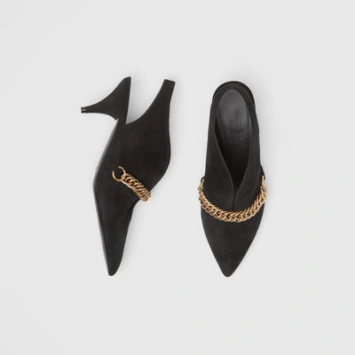 Shop Burberry Link Detail Suede Slingback Pumps In Black