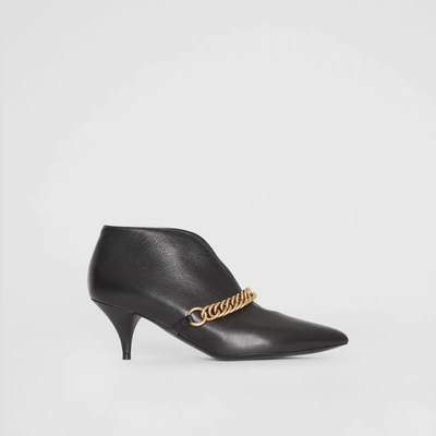 Shop Burberry Link Detail Leather Ankle Boots In Black