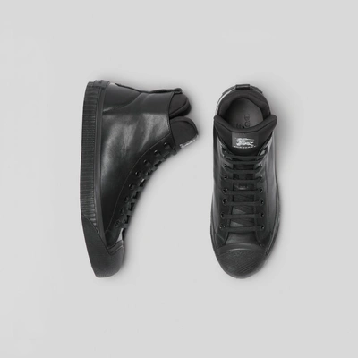 Shop Burberry Leather And Neoprene High-top Sneakers In Black