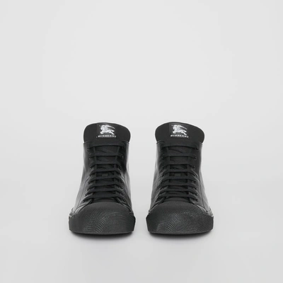 Shop Burberry Leather And Neoprene High-top Sneakers In Black