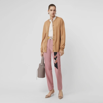 Shop Burberry Rib Knit Cashmere Cardigan In Camel