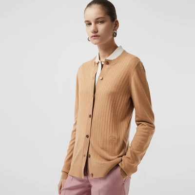 Shop Burberry Rib Knit Cashmere Cardigan In Camel