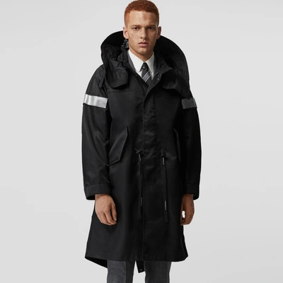 Shop Burberry Detachable Hood Reflective Stripe Nylon Parka In Black