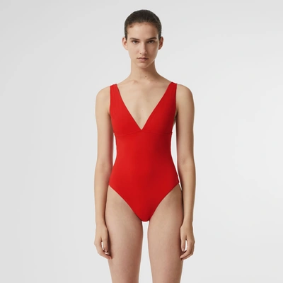 Shop Burberry V-neck Swimsuit In Bright Red