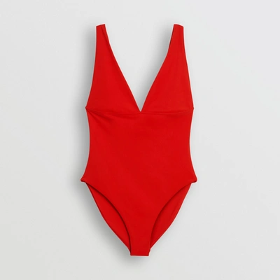 Shop Burberry V-neck Swimsuit In Bright Red