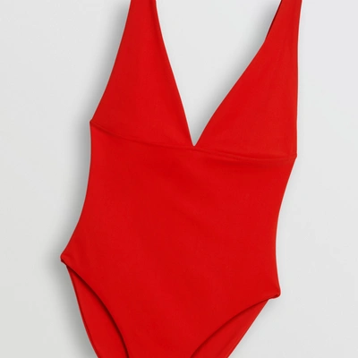 Shop Burberry V-neck Swimsuit In Bright Red