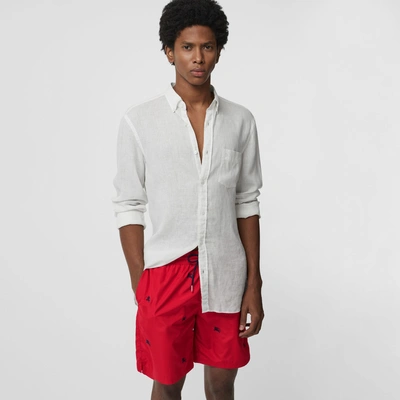 Shop Burberry Archive Logo Drawcord Swim Shorts In Parade Red