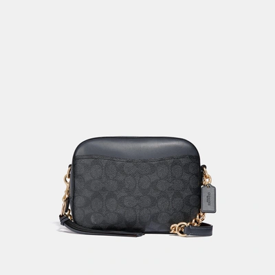 Shop Coach Camera Bag In Signature Canvas In Charcoal Midnight Navy