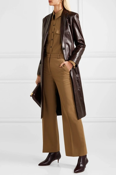 Shop Theory Textured-leather Coat In Chocolate