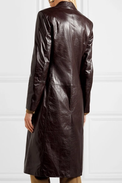 Shop Theory Textured-leather Coat In Chocolate