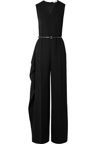 Shop Max Mara Belted Ruffled Crepe Jumpsuit In Black