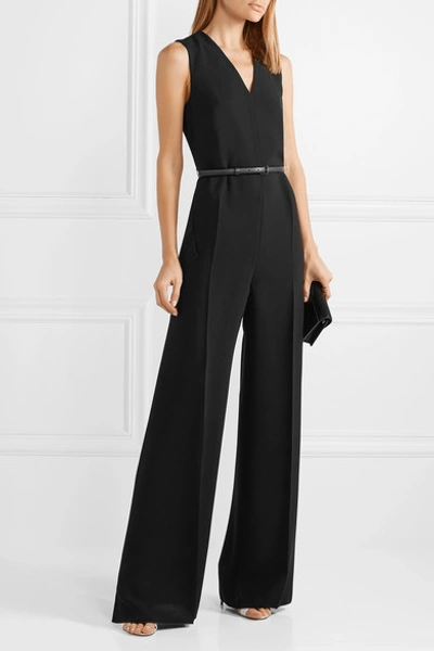 Shop Max Mara Belted Ruffled Crepe Jumpsuit In Black