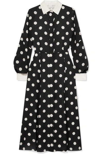 Shop Andrew Gn Polka-dot Silk-georgette Dress In Black