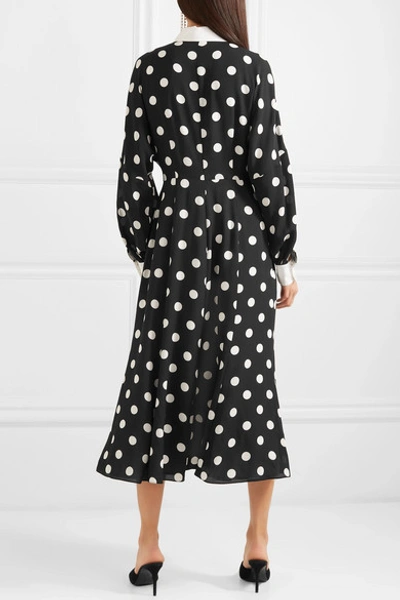 Shop Andrew Gn Polka-dot Silk-georgette Dress In Black