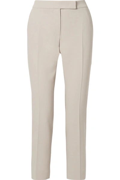 Shop Max Mara Cropped Stretch-wool Crepe Straight-leg Pants In Beige