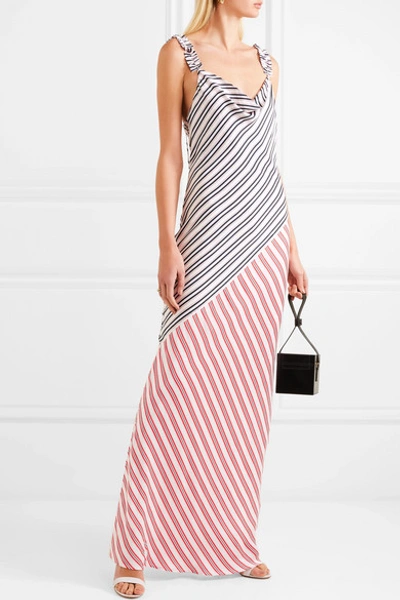 Shop Rebecca Vallance Holly Striped Satin-piqué Maxi Dress In White