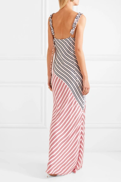 Shop Rebecca Vallance Holly Striped Satin-piqué Maxi Dress In White