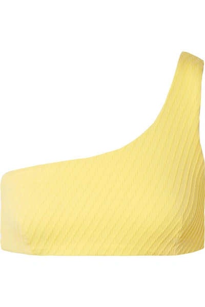 Shop Fella Lazarus One-shoulder Textured Bikini Top In Bright Yellow