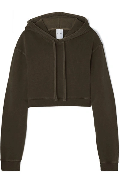 Shop Kith Alexa Cropped Cotton-jersey Hoodie In Army Green