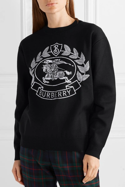 Shop Burberry Intarsia Wool-blend Sweater In Black