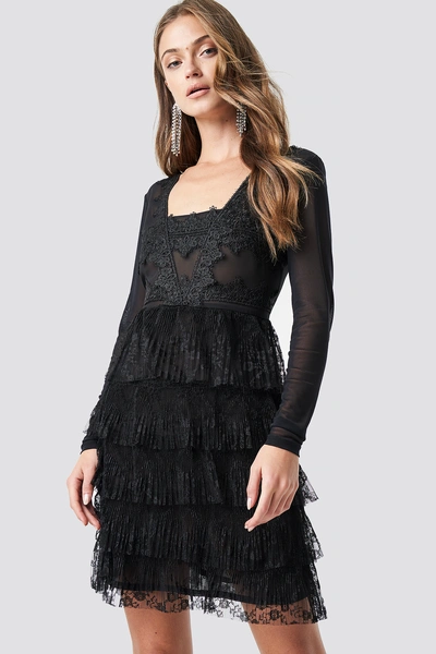 Shop Na-kd Mesh Sleeve Lace Mini Dress - Black