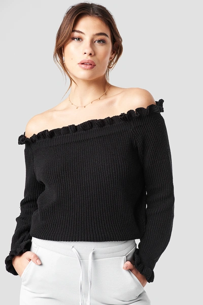 Shop Pamela X Na-kd Ruffle Off Shoulder Knitted Sweater - Black