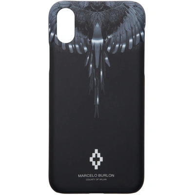 Shop Marcelo Burlon County Of Milan Black And Silver Wings Iphone X Case In Black/silve