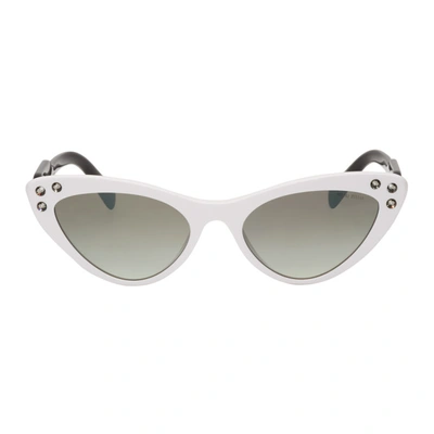 Shop Miu Miu White Logomania Cat-eye Sunglasses In 4ao5o0 Whit