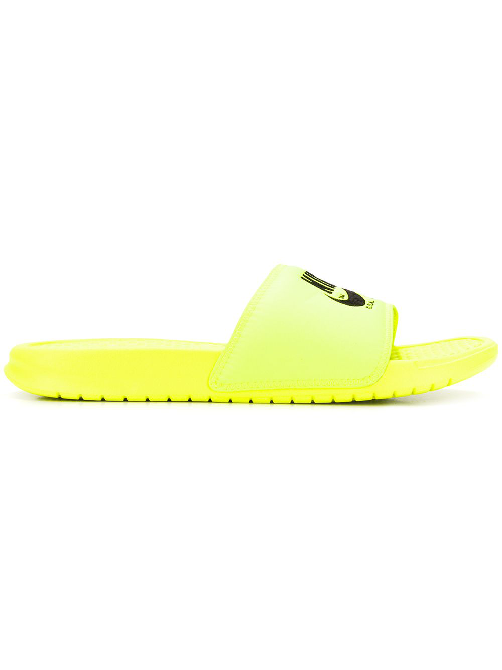 black and yellow nike slides