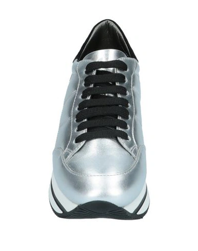 Shop Hogan Woman Sneakers Silver Size 5 Soft Leather