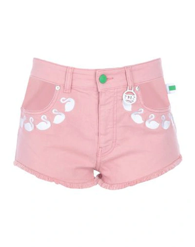 Shop Gcds Woman Denim Shorts Pastel Pink Size M Cotton, Elastane