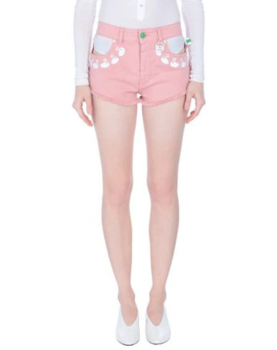 Shop Gcds Woman Denim Shorts Pastel Pink Size M Cotton, Elastane