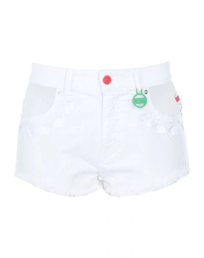 Shop Gcds Woman Denim Shorts White Size M Cotton, Elastane