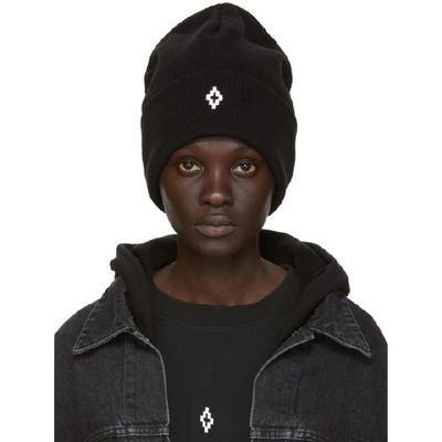 Shop Marcelo Burlon County Of Milan Black Cross Beanie In Black/white