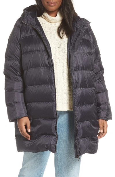Shop Eileen Fisher Hooded Down Coat In Charcoal/ Ash