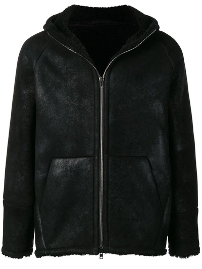Shop Salvatore Santoro Hooded Shearling Jacket - Black
