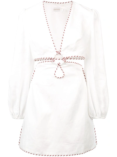Shop Zimmermann Striped Trim Mini Dress - White