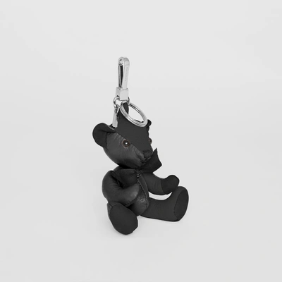 Shop Burberry Thomas Bear Charm In Leather In Black