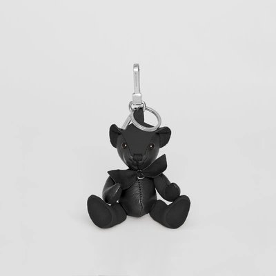 Shop Burberry Thomas Bear Charm In Leather In Black