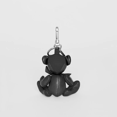 Shop Burberry Thomas Bear Charm In Leather In Black