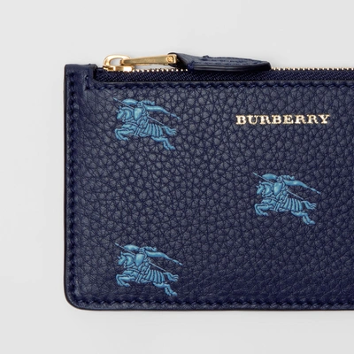 Shop Burberry Equestrian Knight Leather Zip Card Case In Regency Blue