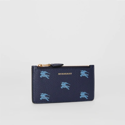 Shop Burberry Equestrian Knight Leather Zip Card Case In Regency Blue