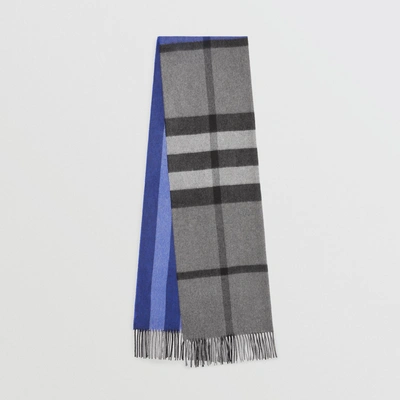 Shop Burberry Colour Block Check Cashmere Scarf In Bright Cobalt