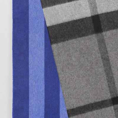 Shop Burberry Colour Block Check Cashmere Scarf In Bright Cobalt