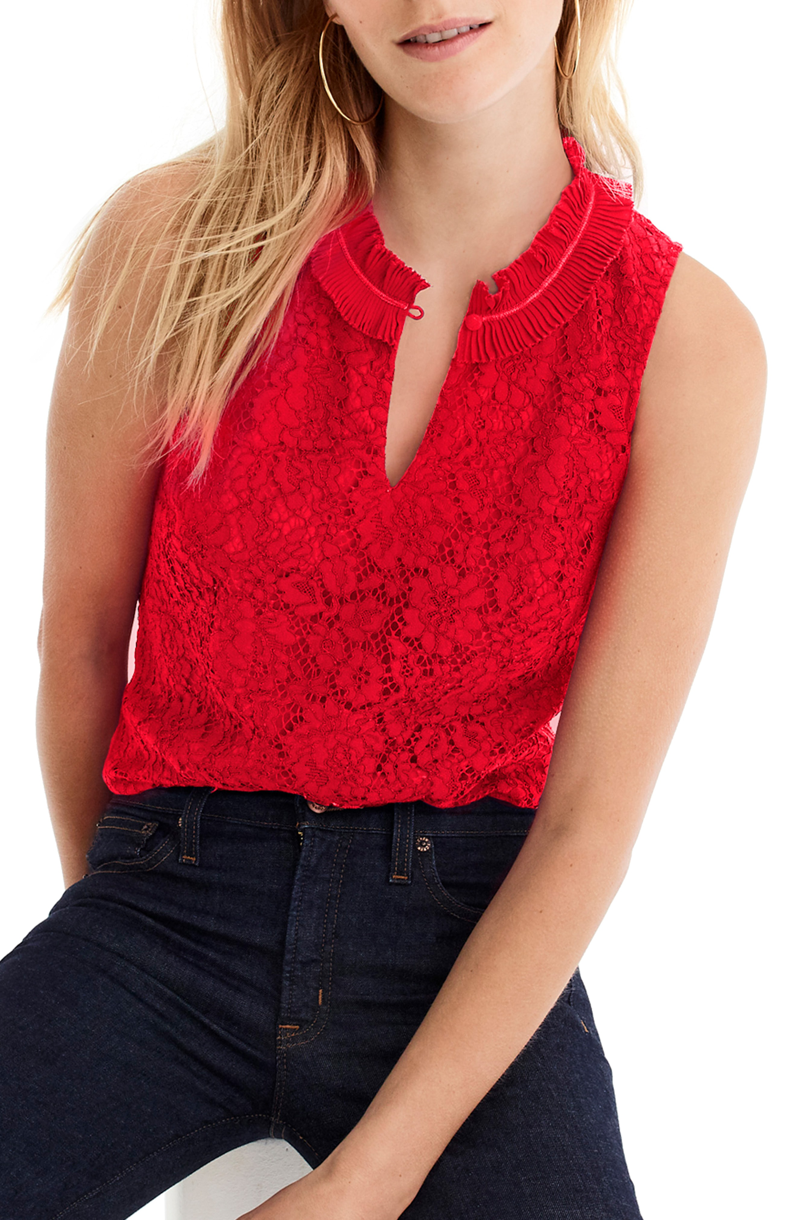 j crew ruffle neck top