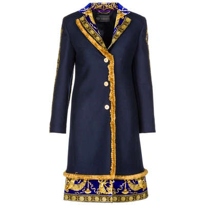 Shop Versace Women's Wool Coat In Blue