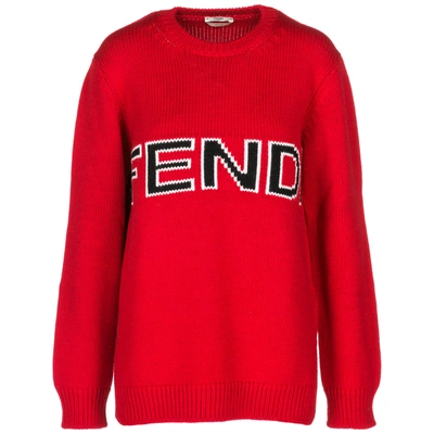 Shop Fendi Women's Jumper Sweater Crew Neck Round In Red