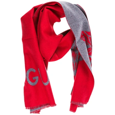 Shop Gucci Men's Wool Scarf Wolf In Red
