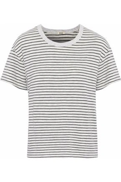 Shop Monrow Woman Striped Stretch-jersey T-shirt Light Gray