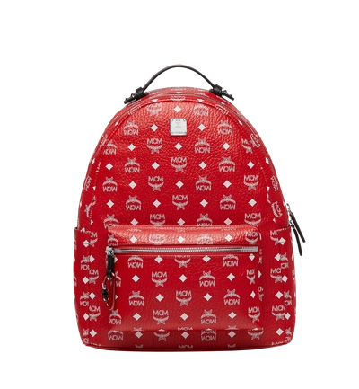 Shop Mcm Stark Backpack In White Logo Visetos In White Logo Viva Red